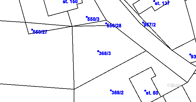 Parcela st. 368/3 v KÚ Skřinářov, Katastrální mapa