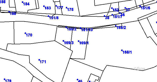 Parcela st. 169/1 v KÚ Skřípov, Katastrální mapa