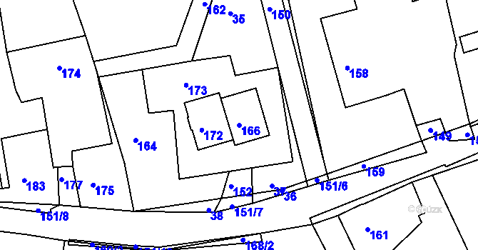 Parcela st. 166 v KÚ Skřípov, Katastrální mapa