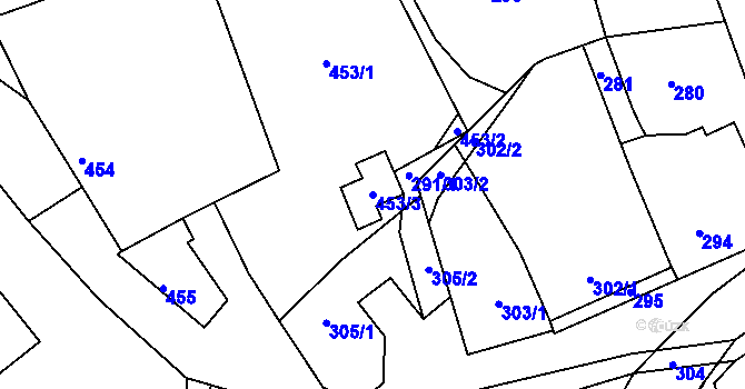 Parcela st. 453/3 v KÚ Skřípov, Katastrální mapa