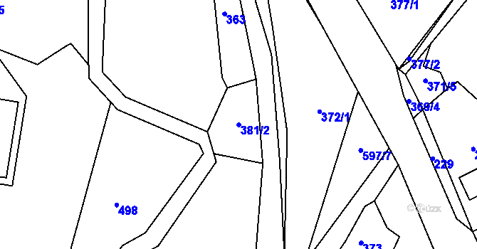 Parcela st. 381/2 v KÚ Skřípov, Katastrální mapa