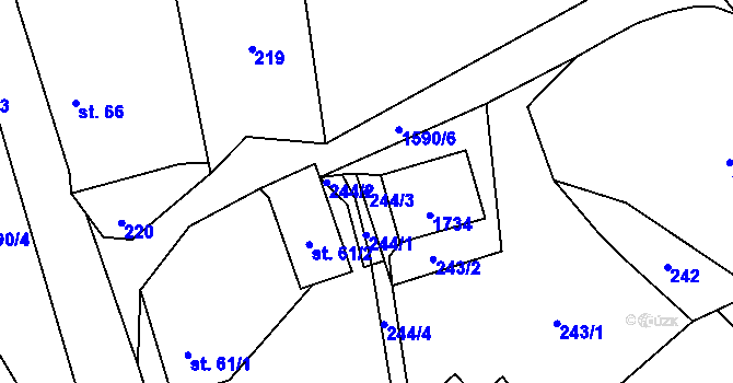 Parcela st. 244/3 v KÚ Skřipov, Katastrální mapa