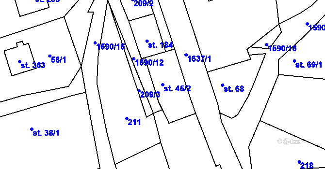 Parcela st. 45/2 v KÚ Skřipov, Katastrální mapa