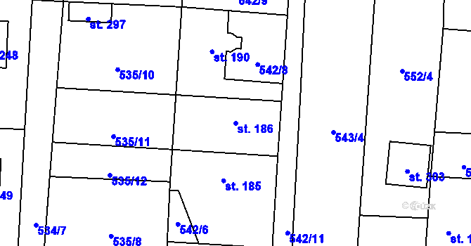 Parcela st. 186 v KÚ Skřipov, Katastrální mapa