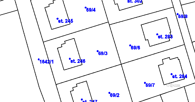 Parcela st. 69/3 v KÚ Skřipov, Katastrální mapa