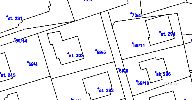 Parcela st. 69/5 v KÚ Skřipov, Katastrální mapa