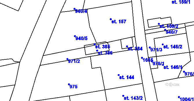 Parcela st. 386 v KÚ Skřipov, Katastrální mapa