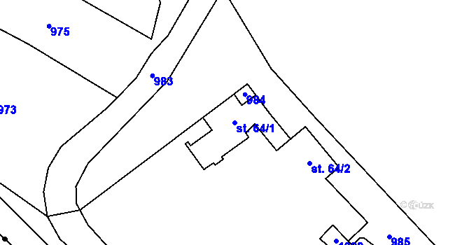 Parcela st. 64/1 v KÚ Skřivaň, Katastrální mapa