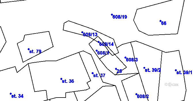 Parcela st. 608/1 v KÚ Skřivaň, Katastrální mapa