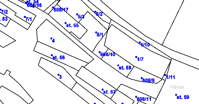 Parcela st. 608/10 v KÚ Skřivaň, Katastrální mapa