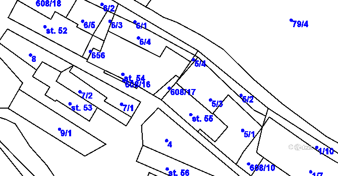 Parcela st. 608/17 v KÚ Skřivaň, Katastrální mapa