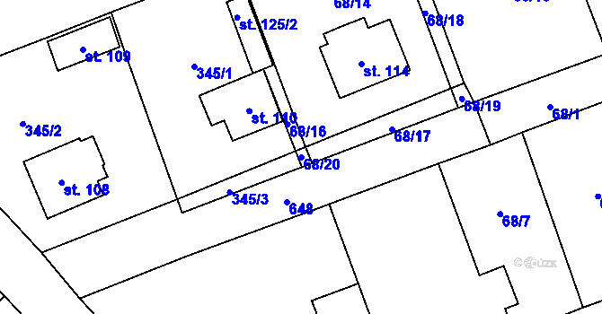Parcela st. 68/20 v KÚ Skřivaň, Katastrální mapa