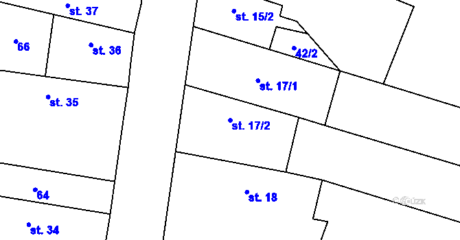 Parcela st. 17/2 v KÚ Skřivany, Katastrální mapa