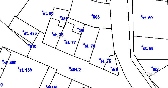 Parcela st. 76 v KÚ Skřivany, Katastrální mapa