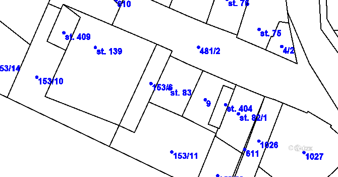Parcela st. 83 v KÚ Skřivany, Katastrální mapa