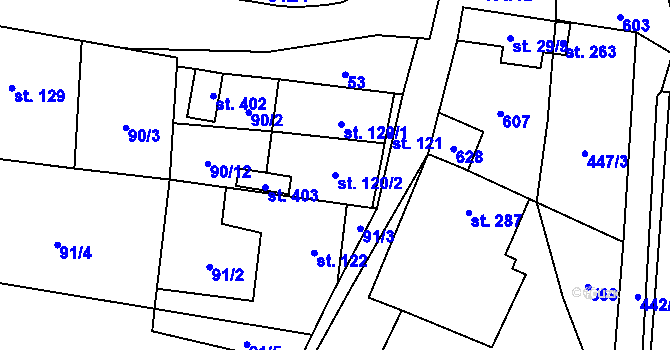 Parcela st. 120/2 v KÚ Skřivany, Katastrální mapa