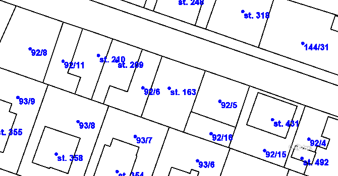 Parcela st. 163 v KÚ Skřivany, Katastrální mapa