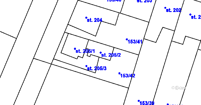 Parcela st. 205/2 v KÚ Skřivany, Katastrální mapa