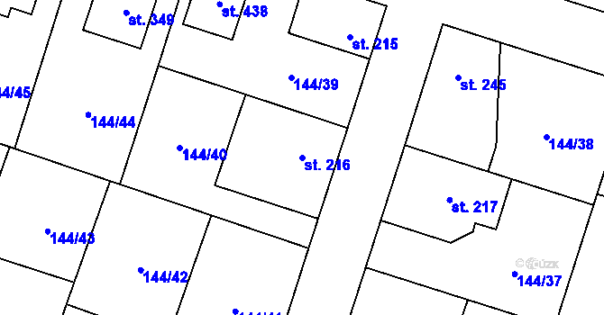 Parcela st. 216 v KÚ Skřivany, Katastrální mapa