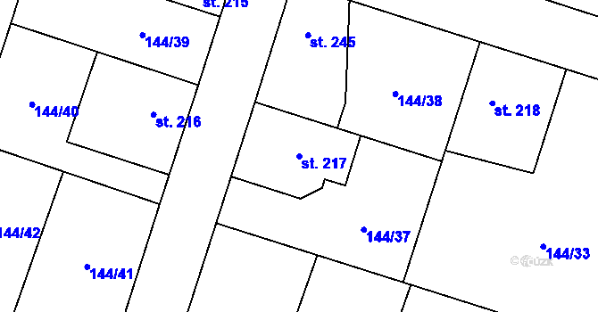 Parcela st. 217 v KÚ Skřivany, Katastrální mapa