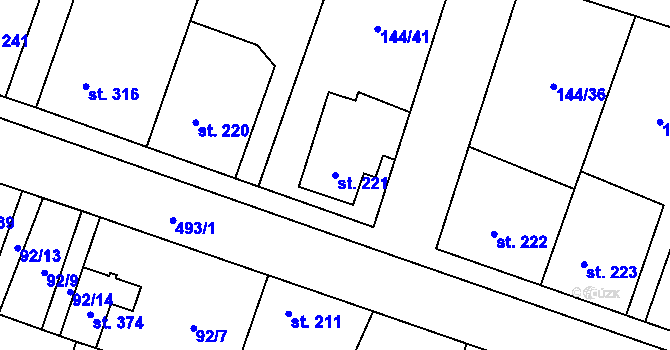 Parcela st. 221 v KÚ Skřivany, Katastrální mapa