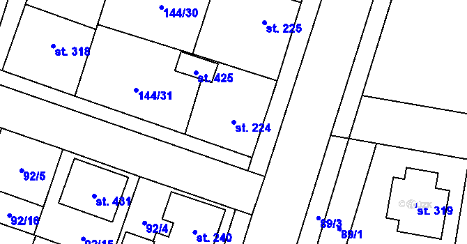 Parcela st. 224 v KÚ Skřivany, Katastrální mapa