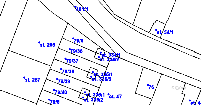 Parcela st. 334/1 v KÚ Skřivany, Katastrální mapa