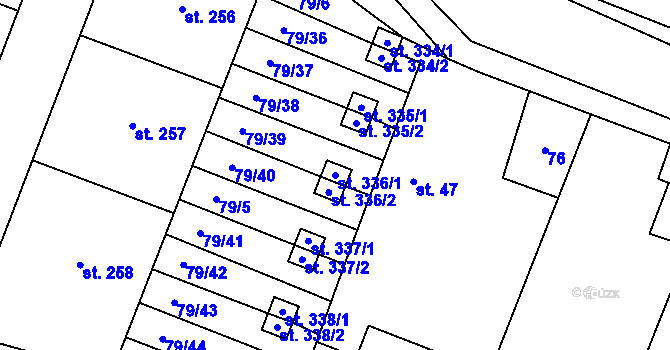 Parcela st. 336/1 v KÚ Skřivany, Katastrální mapa