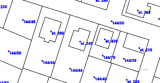Parcela st. 349 v KÚ Skřivany, Katastrální mapa