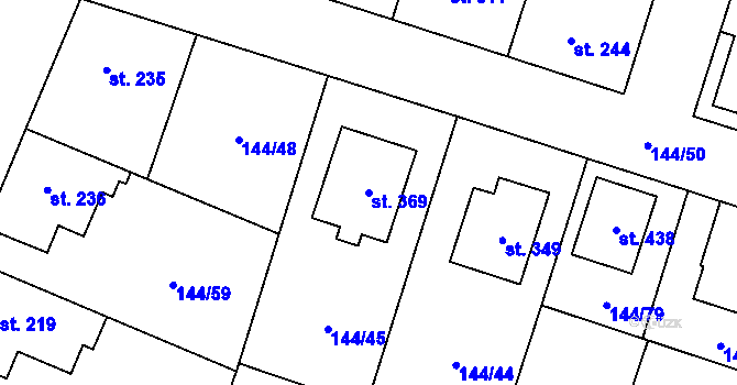 Parcela st. 369 v KÚ Skřivany, Katastrální mapa