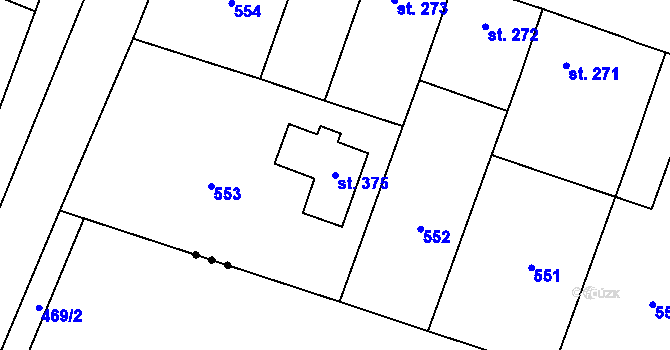 Parcela st. 375 v KÚ Skřivany, Katastrální mapa