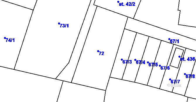 Parcela st. 72 v KÚ Skřivany, Katastrální mapa