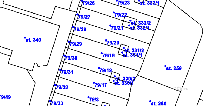 Parcela st. 79/19 v KÚ Skřivany, Katastrální mapa