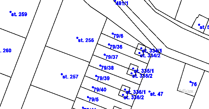 Parcela st. 79/37 v KÚ Skřivany, Katastrální mapa