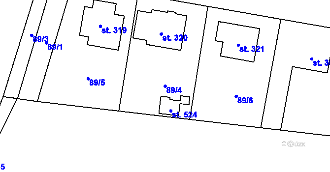 Parcela st. 89/4 v KÚ Skřivany, Katastrální mapa