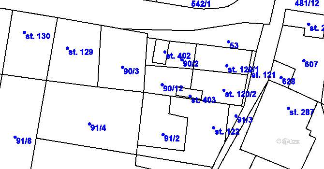 Parcela st. 90/12 v KÚ Skřivany, Katastrální mapa