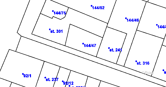Parcela st. 144/47 v KÚ Skřivany, Katastrální mapa