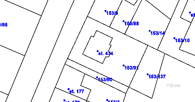 Parcela st. 434 v KÚ Skřivany, Katastrální mapa
