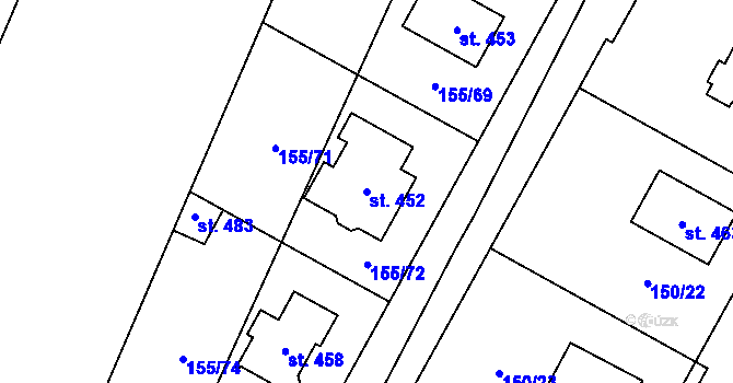 Parcela st. 452 v KÚ Skřivany, Katastrální mapa