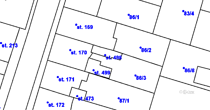 Parcela st. 498 v KÚ Skřivany, Katastrální mapa