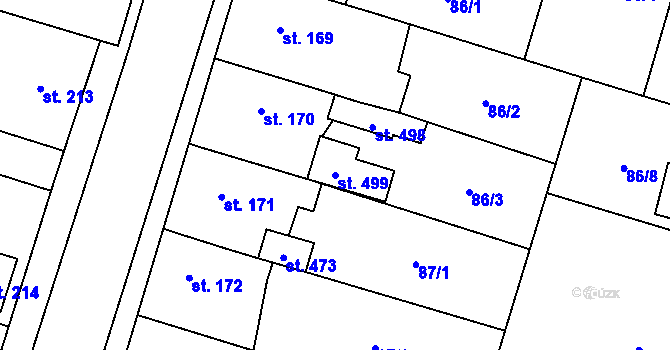 Parcela st. 499 v KÚ Skřivany, Katastrální mapa