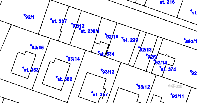 Parcela st. 534 v KÚ Skřivany, Katastrální mapa