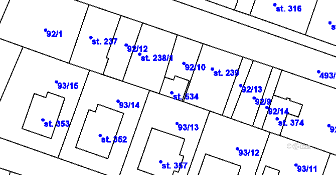 Parcela st. 238/2 v KÚ Skřivany, Katastrální mapa