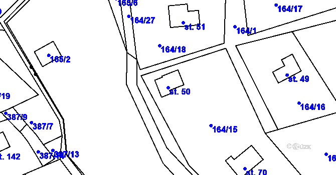 Parcela st. 50 v KÚ Hodyně u Skuhrova, Katastrální mapa