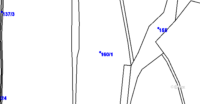 Parcela st. 160/1 v KÚ Hodyně u Skuhrova, Katastrální mapa