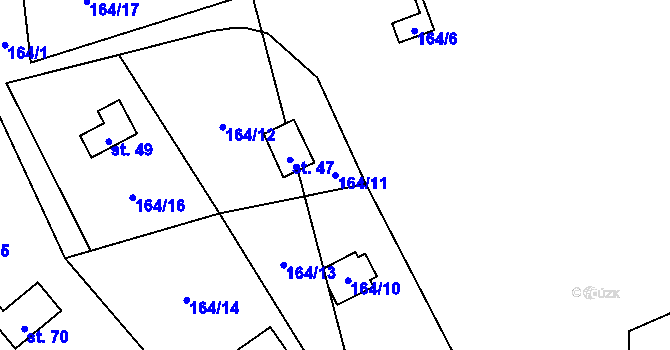 Parcela st. 164/11 v KÚ Hodyně u Skuhrova, Katastrální mapa
