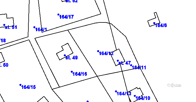 Parcela st. 164/12 v KÚ Hodyně u Skuhrova, Katastrální mapa