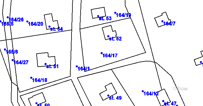 Parcela st. 164/17 v KÚ Hodyně u Skuhrova, Katastrální mapa