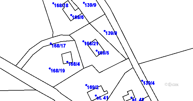 Parcela st. 168/5 v KÚ Hodyně u Skuhrova, Katastrální mapa