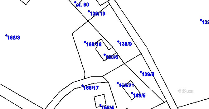 Parcela st. 168/6 v KÚ Hodyně u Skuhrova, Katastrální mapa